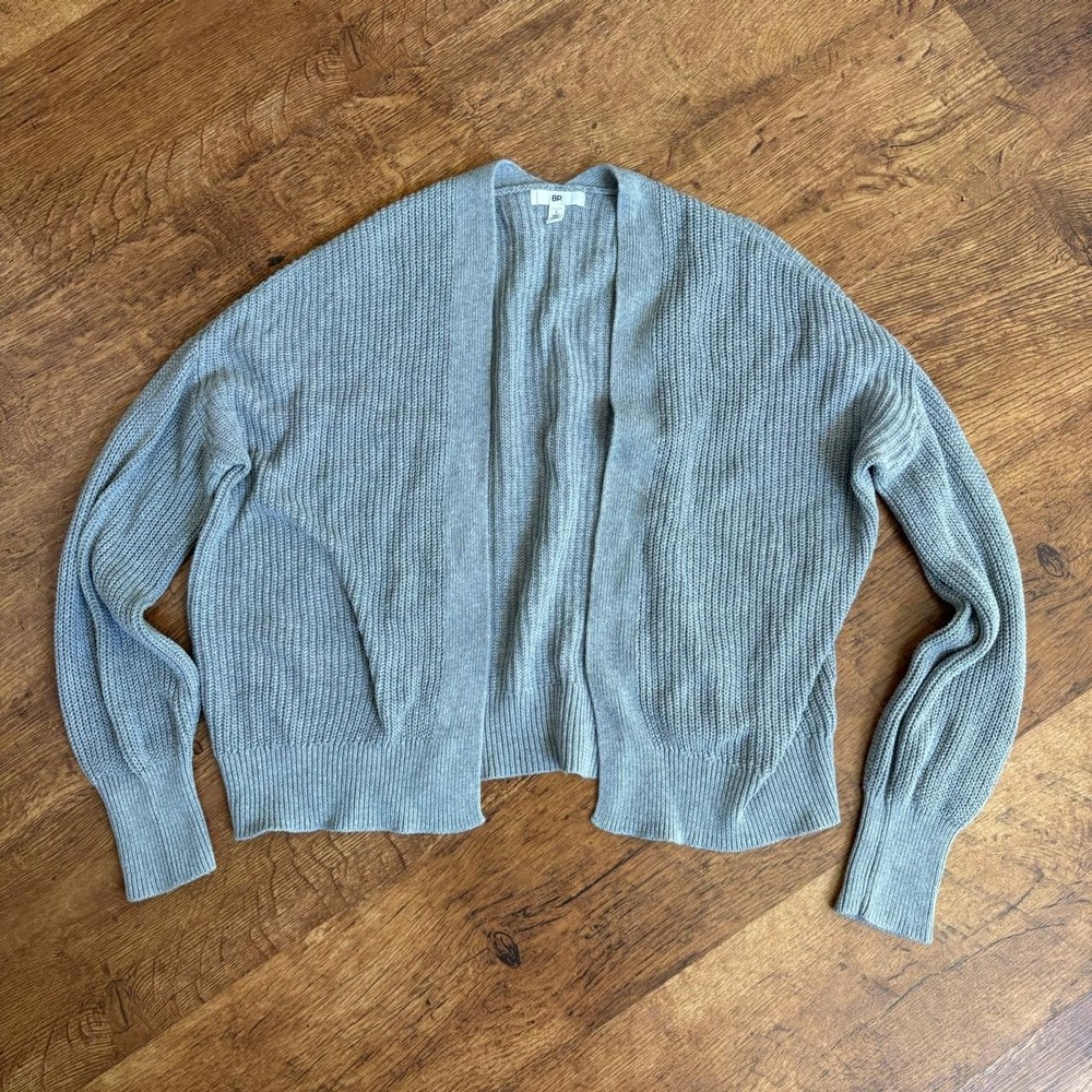 BP Nordstrom Grey Ribbed Knit Open Front Cardigan Sweater Cotton Small